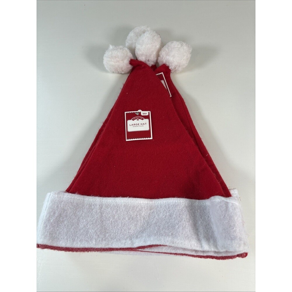 4 Holiday Time Santa Hat Size Large Red White